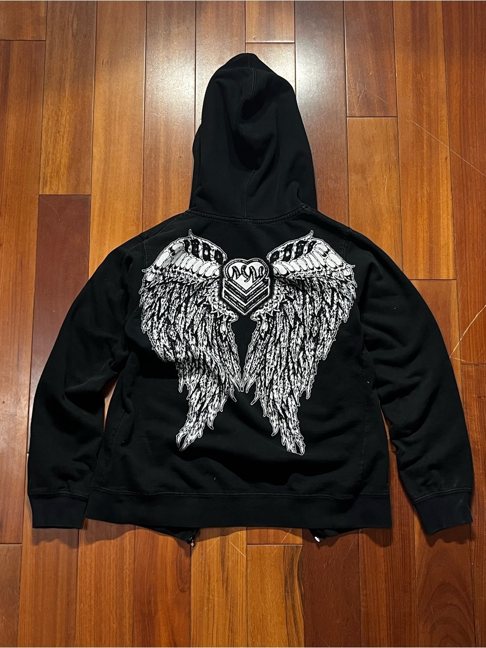 Black Wing-Back Graphic Hoodie Sweater